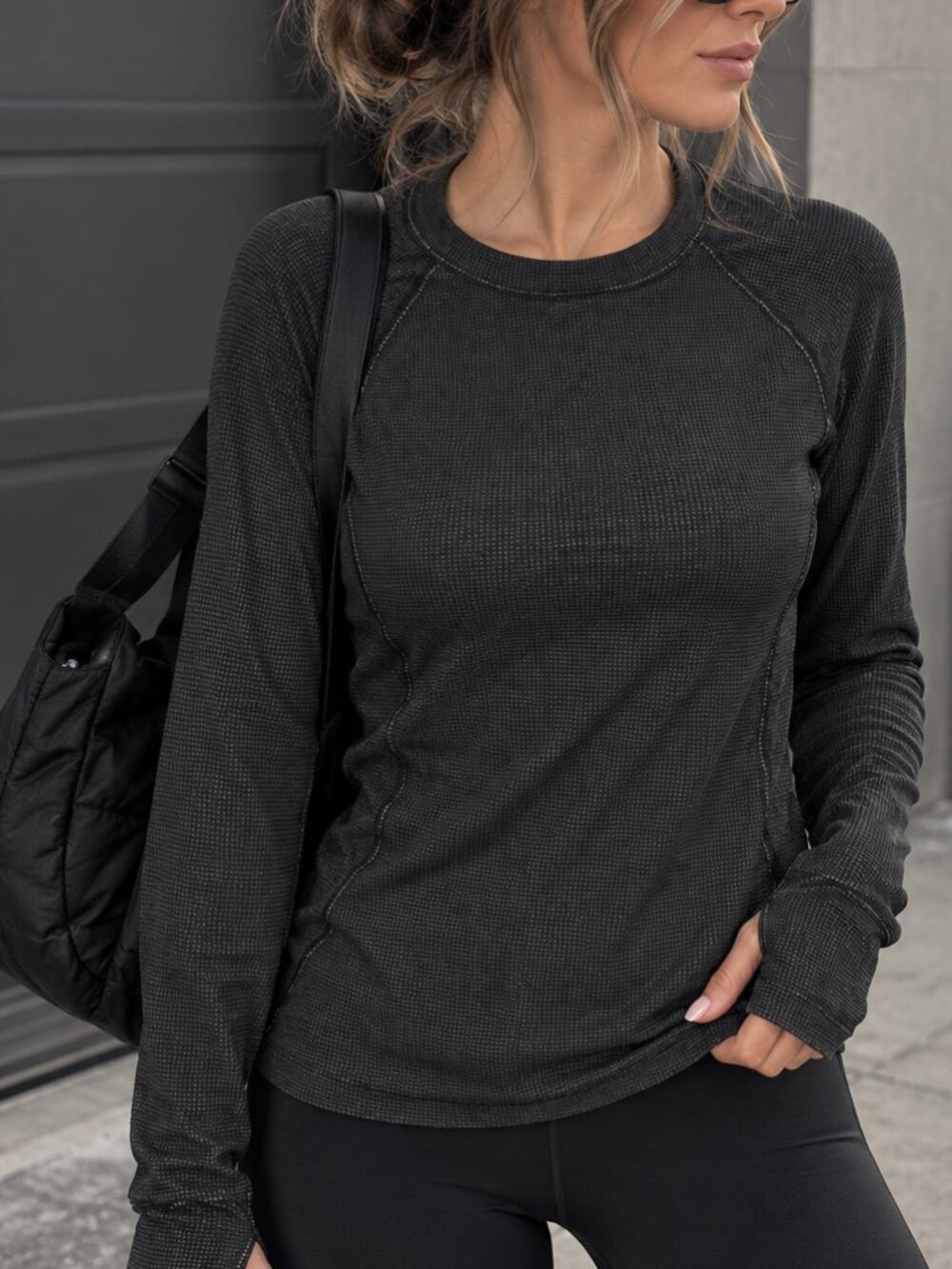 NWT Lululemon Waffle Knit Thermal Base Layer Crewneck Black XL